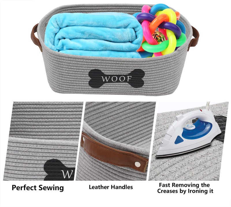 Morezi Cotton rope dog toy basket with handle, large dog bin, puppy kitty bed, dog toy basket - Perfect for carry pet toys, blankets, leashes, chew toys, diapers - Gray - Image 4